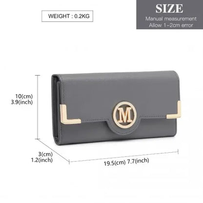 Miss Lulu Leather Look Classic Long Purse - Dark Grey | Stylish & Practical Wallet for Women