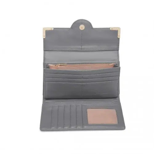 Miss Lulu Leather Look Classic Long Purse - Dark Grey | Stylish & Practical Wallet for Women