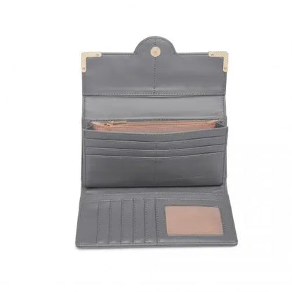 Miss Lulu Leather Look Classic Long Purse - Dark Grey | Stylish & Practical Wallet for Women