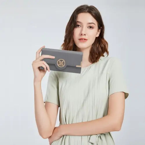 Miss Lulu Leather Look Classic Long Purse - Dark Grey | Stylish & Practical Wallet for Women