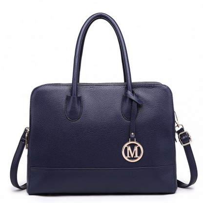 Miss Lulu Textured PU Leather Medium Size Classic Tote Bag Shoulder Bag - Navy