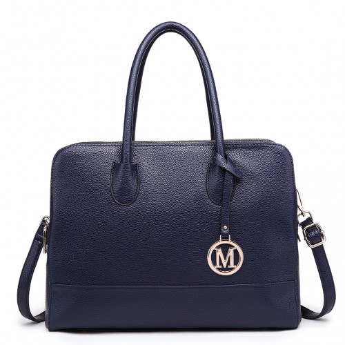 Miss Lulu Textured PU Leather Medium Size Classic Tote Bag Shoulder Bag - Navy