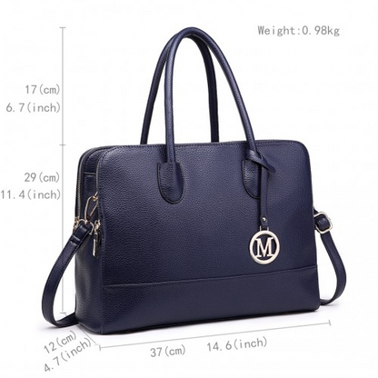 Miss Lulu Textured PU Leather Medium Size Classic Tote Bag Shoulder Bag - Navy