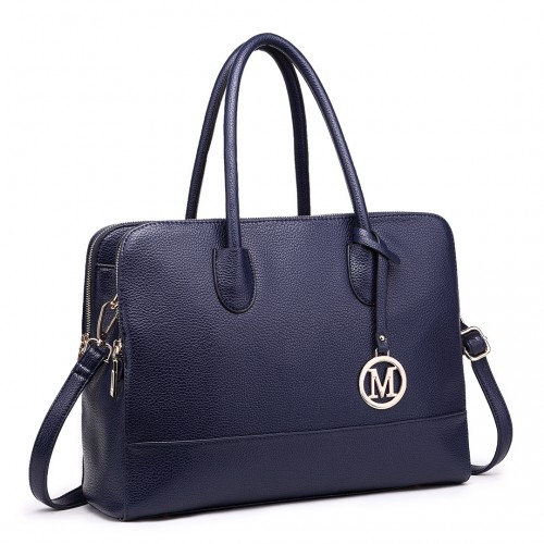 Miss Lulu Textured PU Leather Medium Size Classic Tote Bag Shoulder Bag - Navy