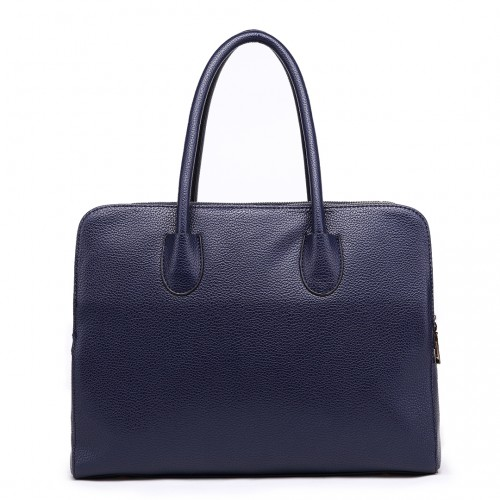 Miss Lulu Textured PU Leather Medium Size Classic Tote Bag Shoulder Bag - Navy