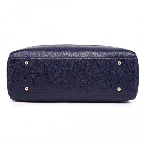 Miss Lulu Textured PU Leather Medium Size Classic Tote Bag Shoulder Bag - Navy
