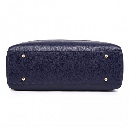 Miss Lulu Textured PU Leather Medium Size Classic Tote Bag Shoulder Bag - Navy