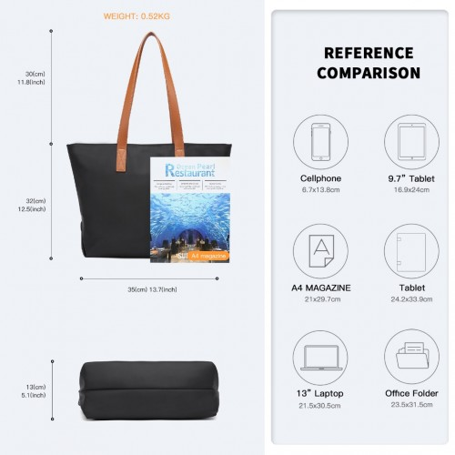 Miss Lulu Casual Waterproof Shopping Tote Bag - Black | Stylish & Functional