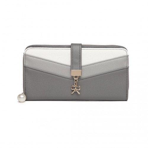 Miss Lulu Women's Leather Look Clutch Purse - Grey | Stylish & Elegant Wallet