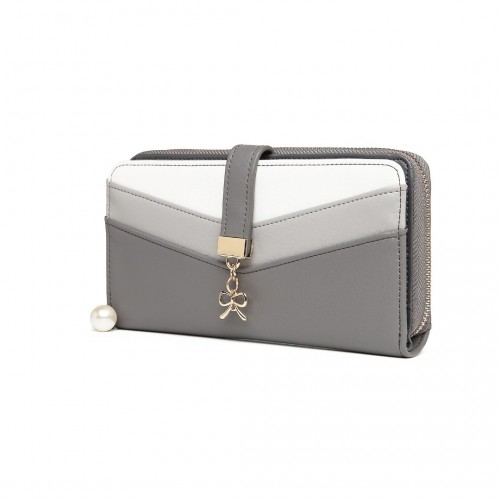 Miss Lulu Women's Leather Look Clutch Purse - Grey | Stylish & Elegant Wallet