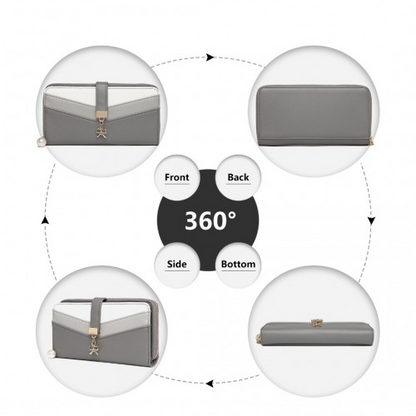 Miss Lulu Women's Leather Look Clutch Purse - Grey | Stylish & Elegant Wallet