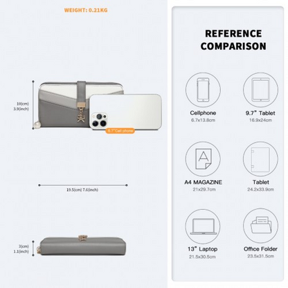 Miss Lulu Women's Leather Look Clutch Purse - Grey | Stylish & Elegant Wallet