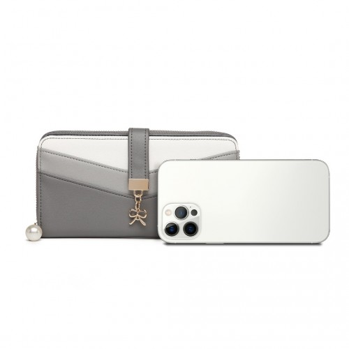 Miss Lulu Women's Leather Look Clutch Purse - Grey | Stylish & Elegant Wallet