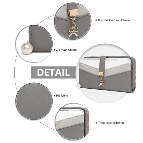 Miss Lulu Women's Leather Look Clutch Purse - Grey | Stylish & Elegant Wallet