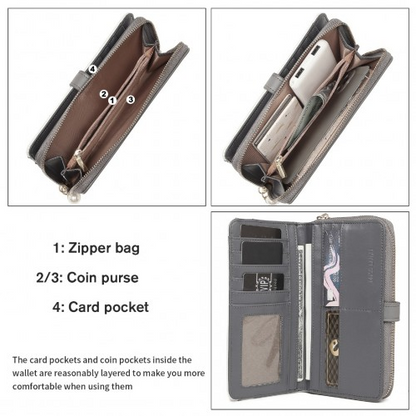 Miss Lulu Women's Leather Look Clutch Purse - Grey | Stylish & Elegant Wallet