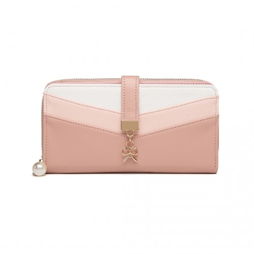 Miss Lulu Women's Leather Look Clutch Purse - Pink | Fashionable Mixed Colour Design