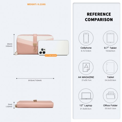 Miss Lulu Women's Leather Look Clutch Purse - Pink | Fashionable Mixed Colour Design