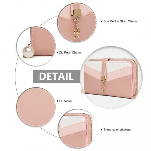 Miss Lulu Women's Leather Look Clutch Purse - Pink | Fashionable Mixed Colour Design