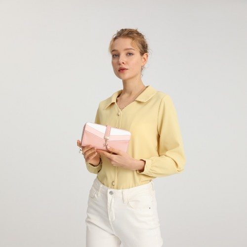 Miss Lulu Women's Leather Look Clutch Purse - Pink | Fashionable Mixed Colour Design