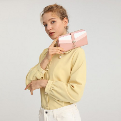 Miss Lulu Women's Leather Look Clutch Purse - Pink | Fashionable Mixed Colour Design