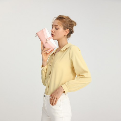 Miss Lulu Women's Leather Look Clutch Purse - Pink | Fashionable Mixed Colour Design