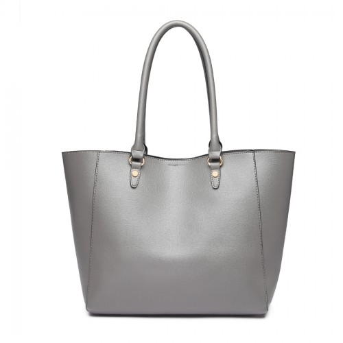 Miss Lulu Textured Leather Look 2 Piece Tote and Shoulder Bag Set - Grey