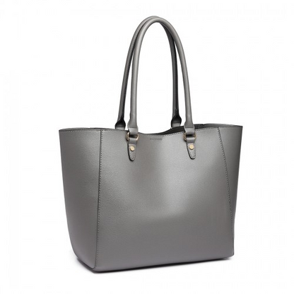 Miss Lulu Textured Leather Look 2 Piece Tote and Shoulder Bag Set - Grey