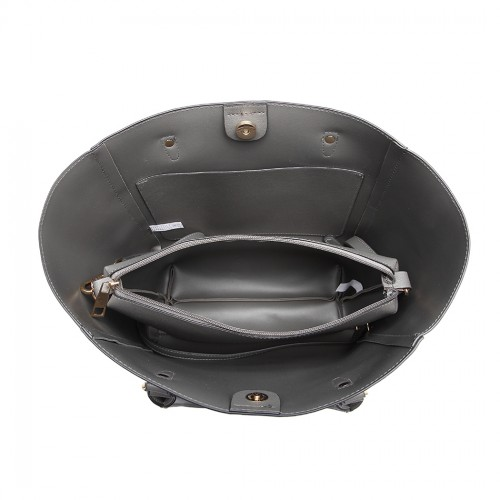 Miss Lulu Textured Leather Look 2 Piece Tote and Shoulder Bag Set - Grey