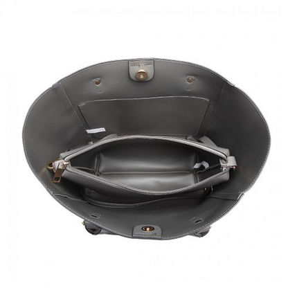 Miss Lulu Textured Leather Look 2 Piece Tote and Shoulder Bag Set - Grey