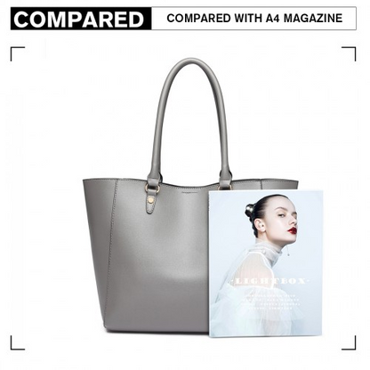 Miss Lulu Textured Leather Look 2 Piece Tote and Shoulder Bag Set - Grey