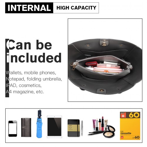 Miss Lulu Textured Leather Look 2 Piece Tote and Shoulder Bag Set - Grey