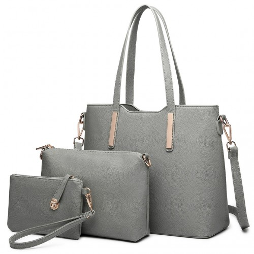 Miss Lulu Three Piece Tote Shoulder Bag and Clutch - Dark Grey