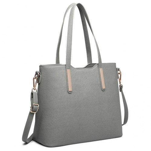 Miss Lulu Three Piece Tote Shoulder Bag and Clutch - Dark Grey