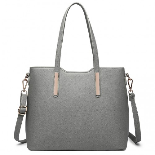 Miss Lulu Three Piece Tote Shoulder Bag and Clutch - Dark Grey