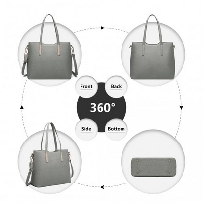 Miss Lulu Three Piece Tote Shoulder Bag and Clutch - Dark Grey