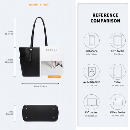 Miss Lulu Three Piece Tote Shoulder Bag and Clutch - Dark Grey