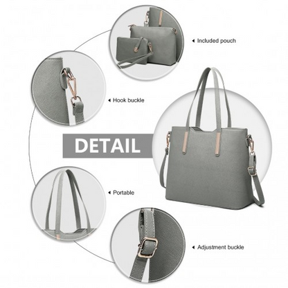 Miss Lulu Three Piece Tote Shoulder Bag and Clutch - Dark Grey