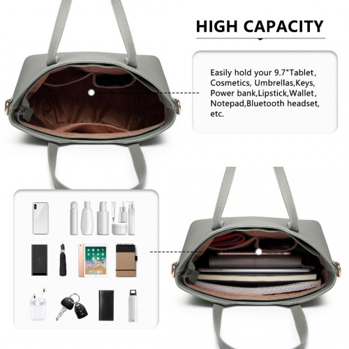 Miss Lulu Three Piece Tote Shoulder Bag and Clutch - Dark Grey