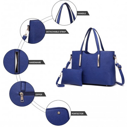 Miss Lulu Navy PU Leather Handbag & Purse - Stylish & Versatile