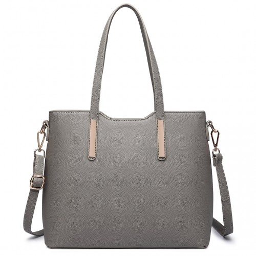 Miss Lulu Three Piece Tote Shoulder Bag and Clutch Set - Grey