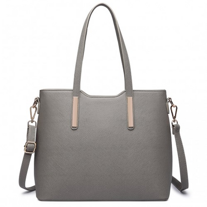 Miss Lulu Three Piece Tote Shoulder Bag and Clutch Set - Grey