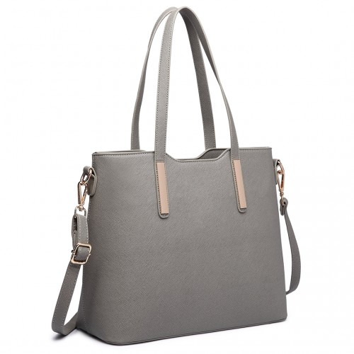 Miss Lulu Three Piece Tote Shoulder Bag and Clutch Set - Grey