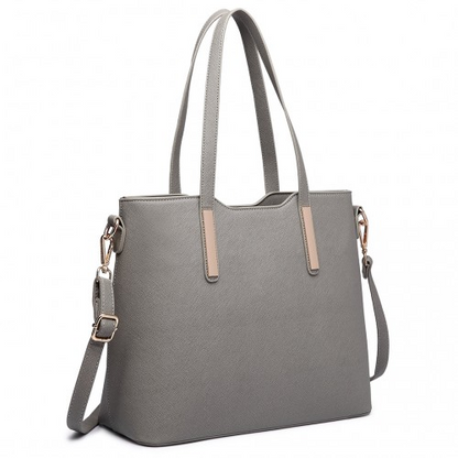 Miss Lulu Three Piece Tote Shoulder Bag and Clutch Set - Grey