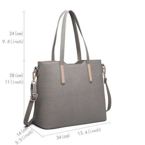 Miss Lulu Three Piece Tote Shoulder Bag and Clutch Set - Grey