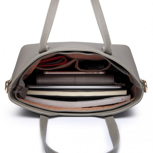 Miss Lulu Three Piece Tote Shoulder Bag and Clutch Set - Grey