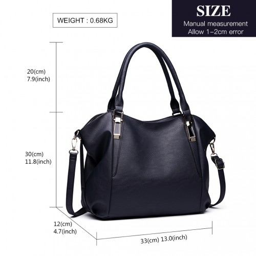 Miss Lulu Soft Leather Elegant Simple Shoulder Bag - Navy