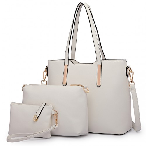 Miss Lulu Three Piece Tote Shoulder Bag and Clutch - White | Versatile & Stylish Handbag Set