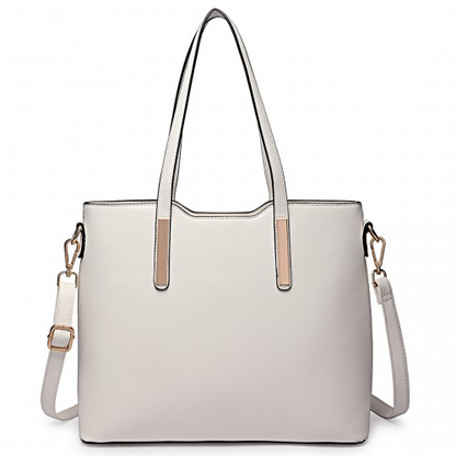 Miss Lulu Three Piece Tote Shoulder Bag and Clutch - White | Versatile & Stylish Handbag Set