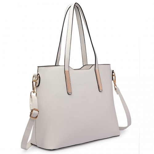 Miss Lulu Three Piece Tote Shoulder Bag and Clutch - White | Versatile & Stylish Handbag Set