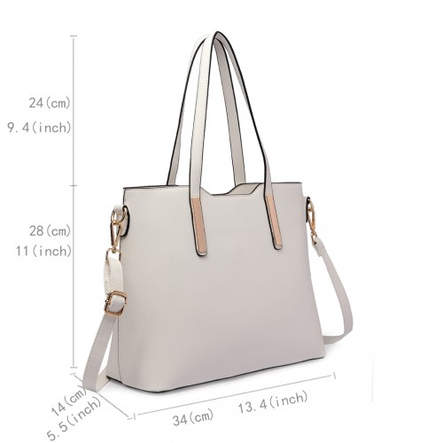 Miss Lulu Three Piece Tote Shoulder Bag and Clutch - White | Versatile & Stylish Handbag Set